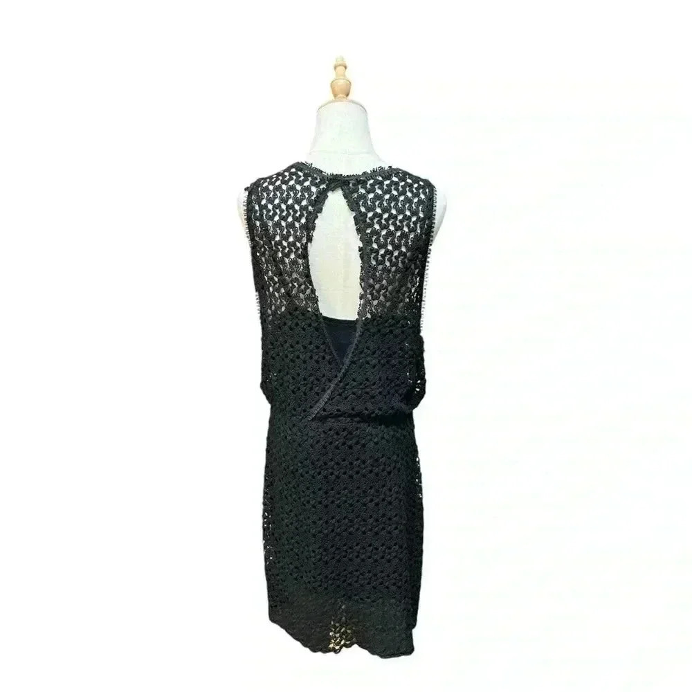 Free People Black Cut Out Crochet Pull Over Dress Size L - Picture 4 of 6